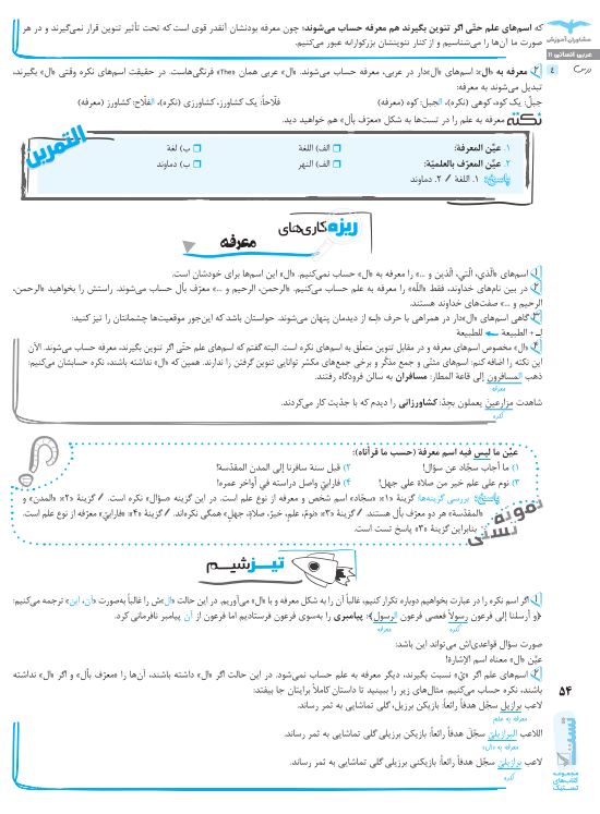 کتاب تستیک عربی یازدهم انسانی مشاوران آموزش