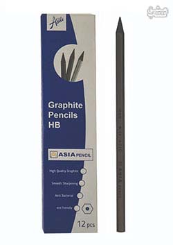 مداد مشکی آسیا HB بسته 12 عددی چوبی ذغالی