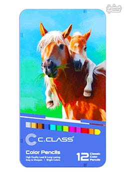 مداد رنگی 12 رنگ سی کلاس جعبه فلزی طرح اسب